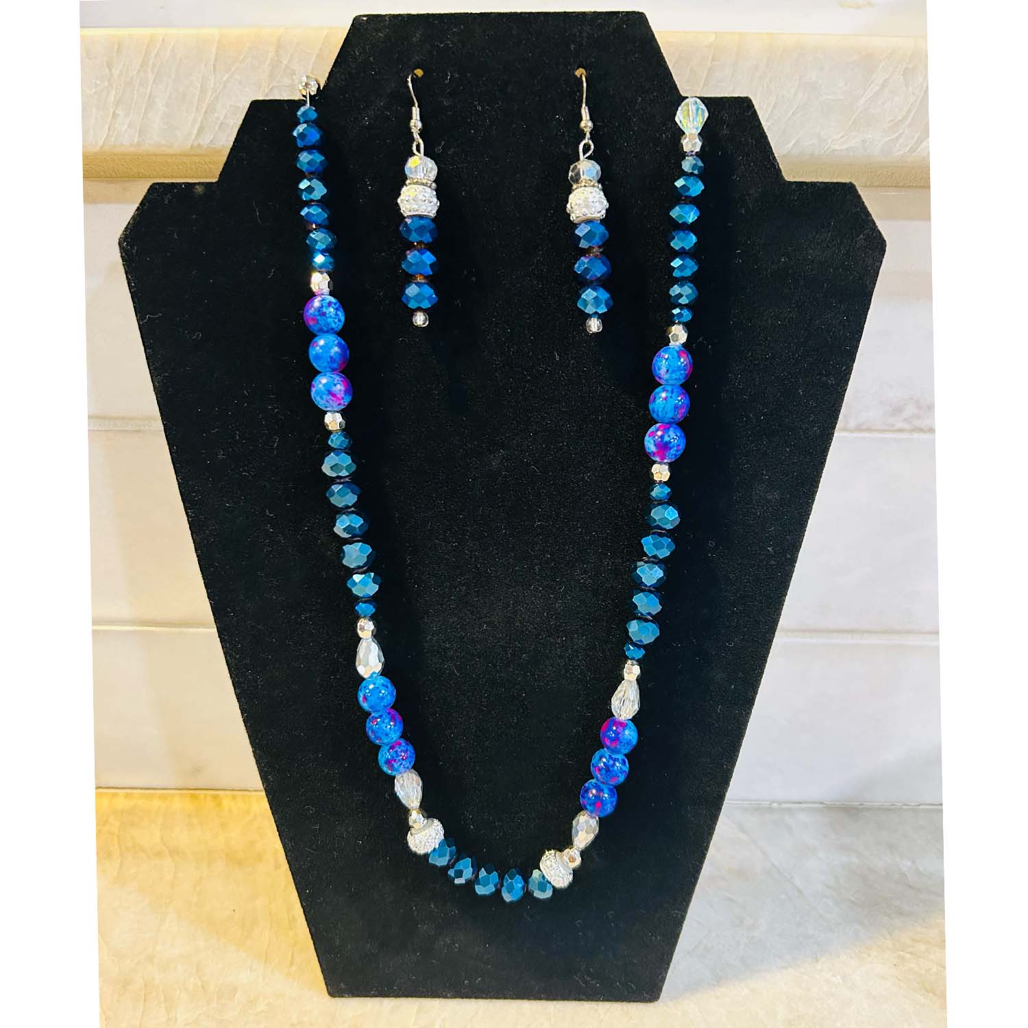 Blue Crystal Beaded Necklace & Earring Set, teamsuicideprevention.org