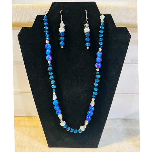 Blue Crystal Beaded Necklace & Earring Set, teamsuicideprevention.org