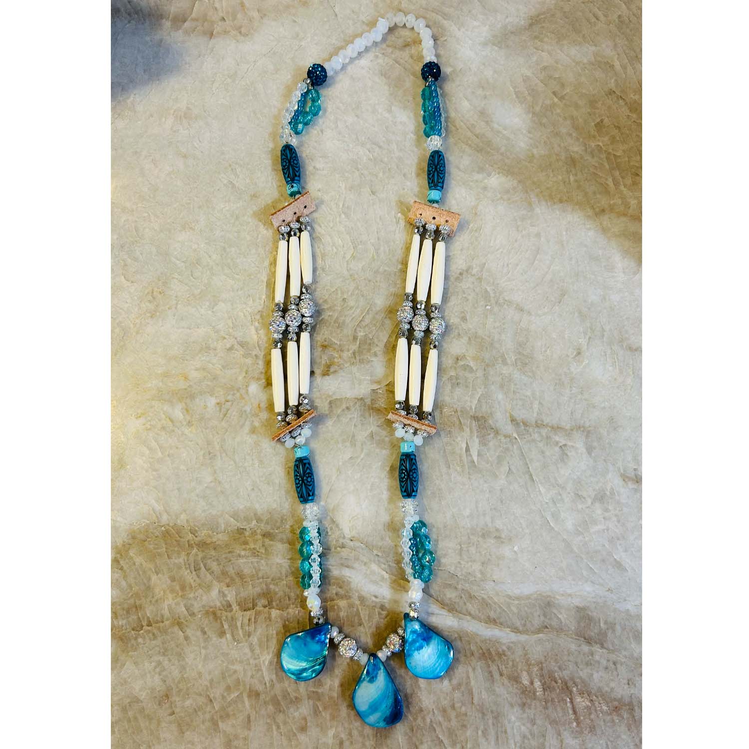 Turquoise & Ivory Beaded Statement Necklace, teamsuicideprevention.org