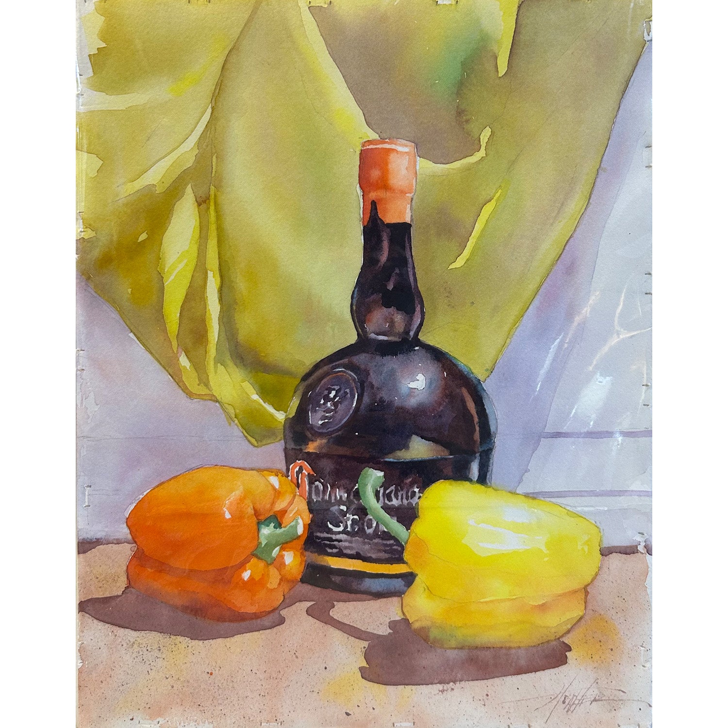 Bottle and Bell Peppers Original Watercolor, teamsuicideprevention.org
